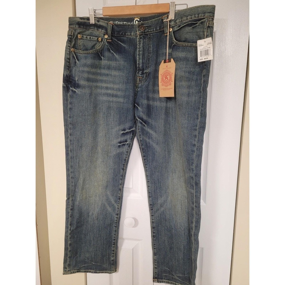 Christian Audigier Premium Mens Moto‎ Jeans 38x30 Grunge Jerry Wash Distressed